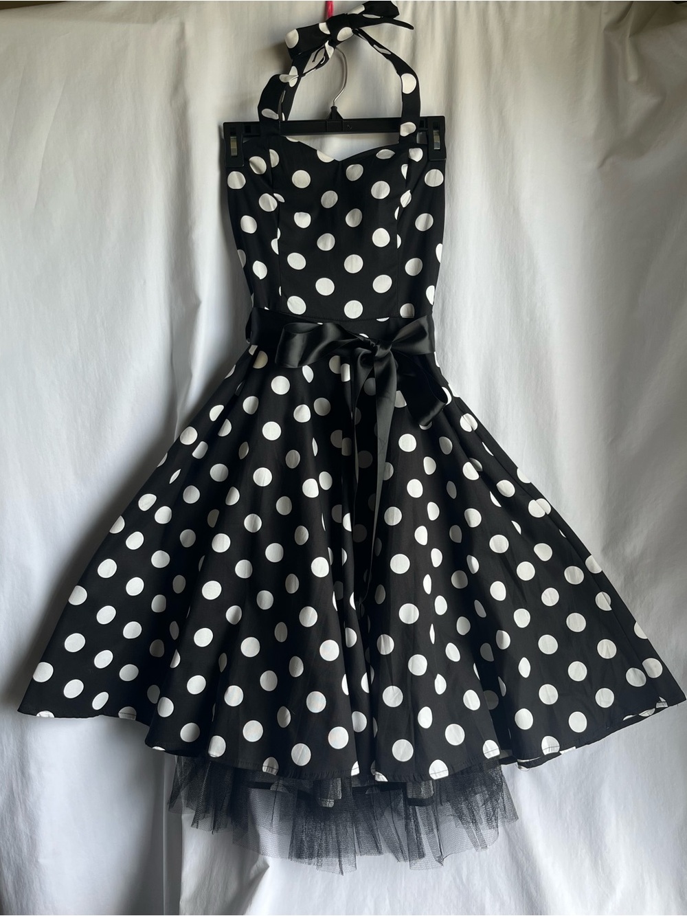 Retro Backless Polka Dot Halter Dress - Black & White